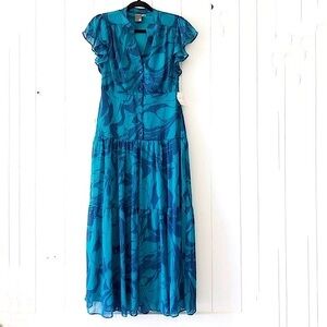 NWT Taylor Short Sleeve Tiered Teal Midi Dress Size 2